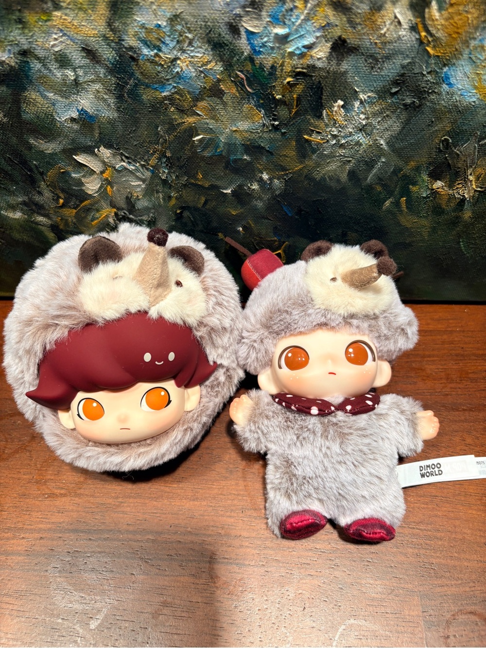 Dimoo Kids Plush Doll Set in Gray - Cute Animal Hooded Figures